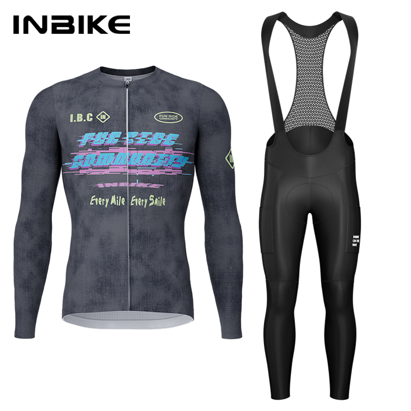 Cycling Gear Brands - INBIKE 春秋サイクリングセット サイクリングジャージ 長袖ビブパンツ パッド付き マウンテンロードバイクスーツ