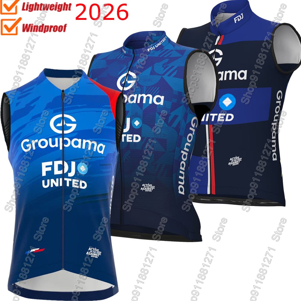 Cycling Gear Vest - FDJ サイクリングベスト 2026 防風男性フランスツアーチーム風ベストサイクリングジャージノースリーブ自転車ウインドブレーカー MTB バイク服