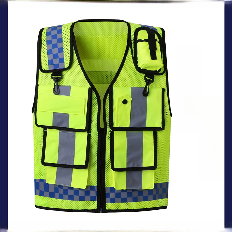 Reflective Cycling Vest - 反射安全ベスト多機能ポケットメッシュ道路パトロールサイクリング安全スーツ交通警告交通法執行