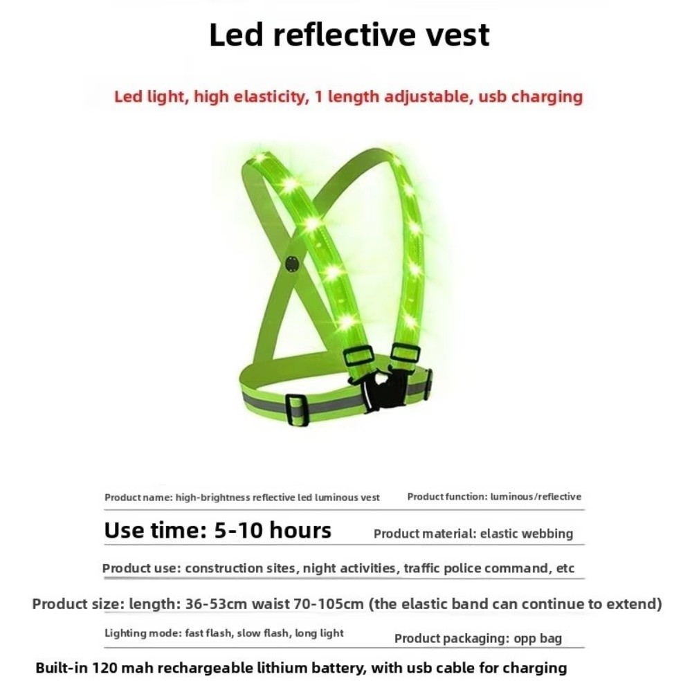 新しいポリエステル製LED安全ベスト、グリーンライト、USB - Reflective Cycling Vest のレビューと価格
