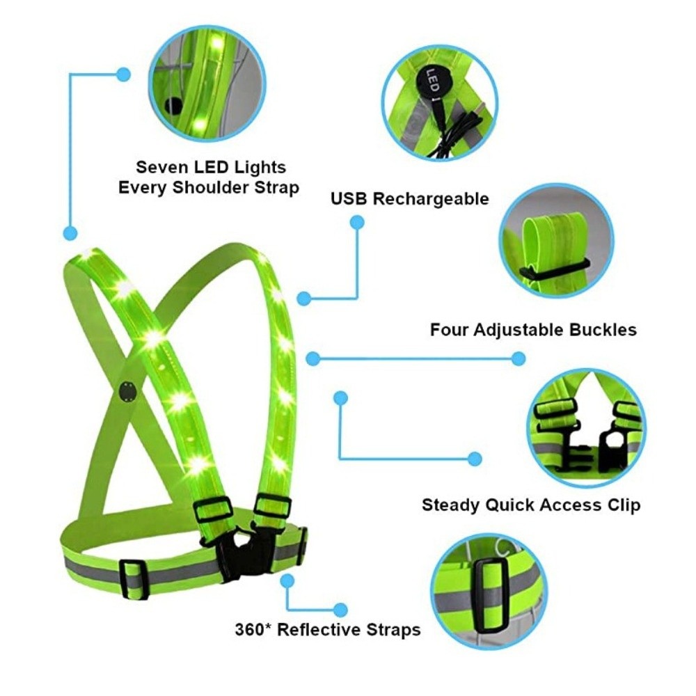 新しいポリエステル製LED安全ベスト、グリーンライト、USB - Reflective Cycling Vest のレビューと価格